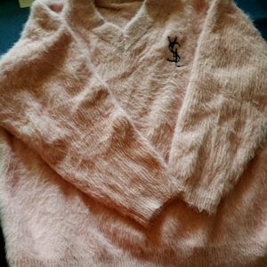 Pink sweater with YSL embroidery